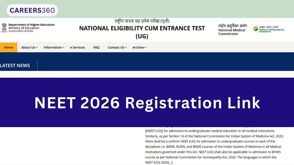 NEET 2026 Registration Link (Active): Direct Apply Link @neet.nta.nic.in